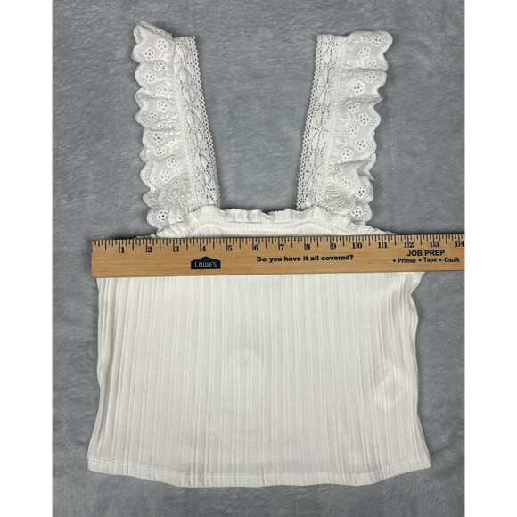 4 For $20 Coco + Jaimeson Size Medium Ruffle Eyelet Strap Rib Knit Top In Ivory - Picture 4 of 9